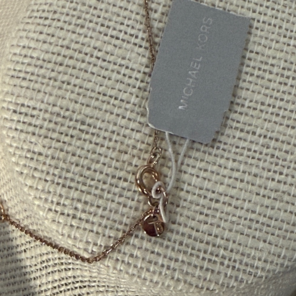 Michael Kors Rose Gold with Crystal Charm Brilliance CZ Pendant Necklace - Picture 8 of 13